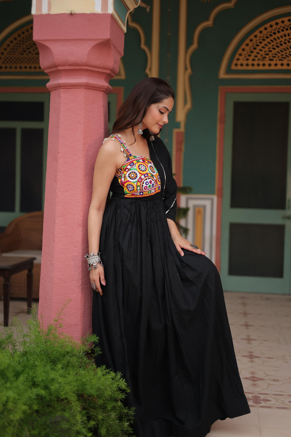 Lorenvalley Black Rayon Fabric with Designer Lace Gown | Grocsy