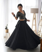 Lorenvalley Black Faux Georgette Plain Micro Cotton Full Inner with Canvas Patta Double Lining Lehenga Choli | Grocsy