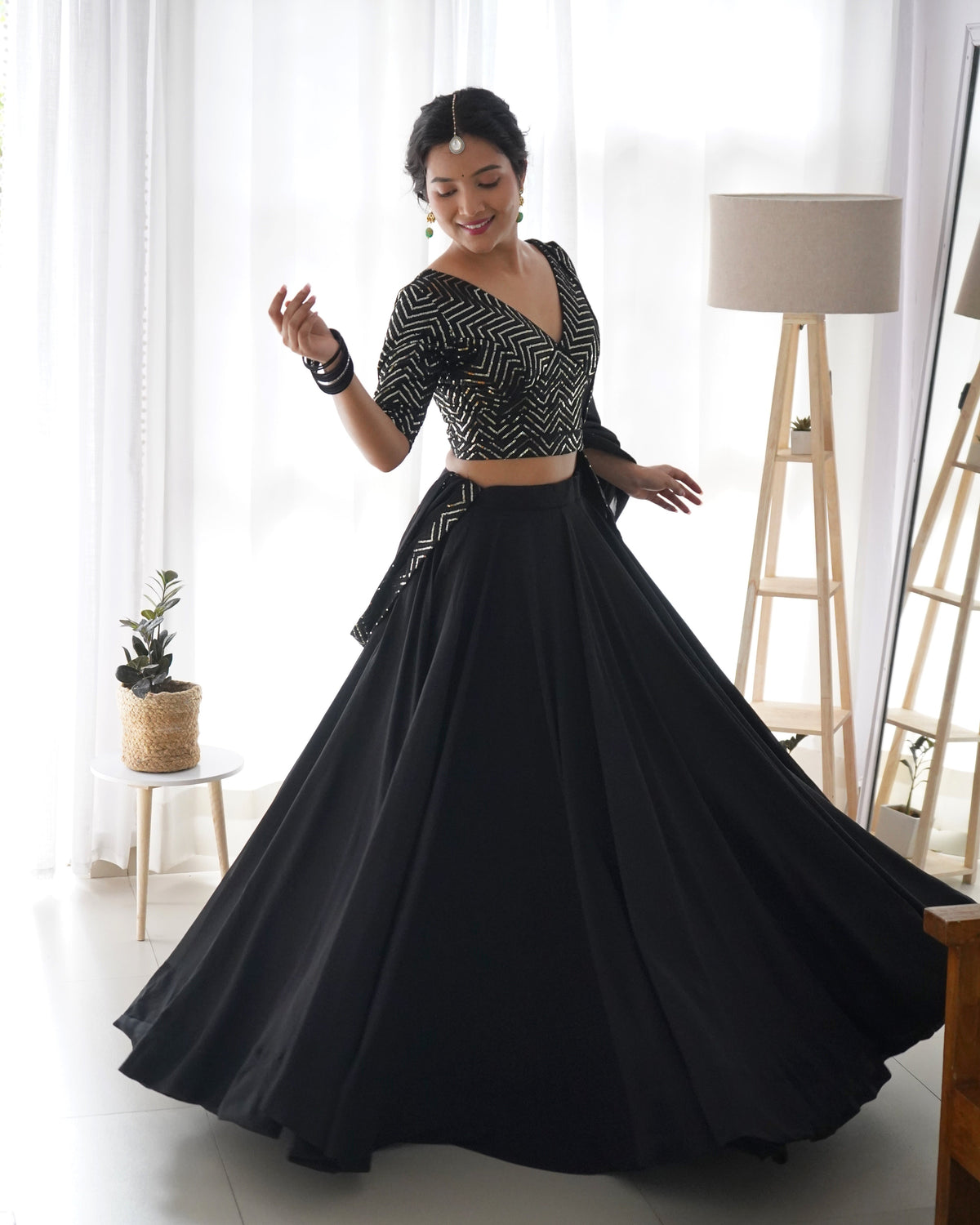 Lorenvalley Black Faux Georgette Plain Micro Cotton Full Inner with Canvas Patta Double Lining Lehenga Choli | Grocsy