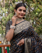 Lorenvalley Premium Bandhej Patola Silk Sarees with kanchi Borders and Contrast Zari Weaving borders Saree - Black | Grocsy