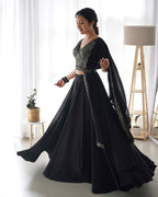Lorenvalley Black Faux Georgette Plain Micro Cotton Full Inner with Canvas Patta Double Lining Lehenga Choli | Grocsy