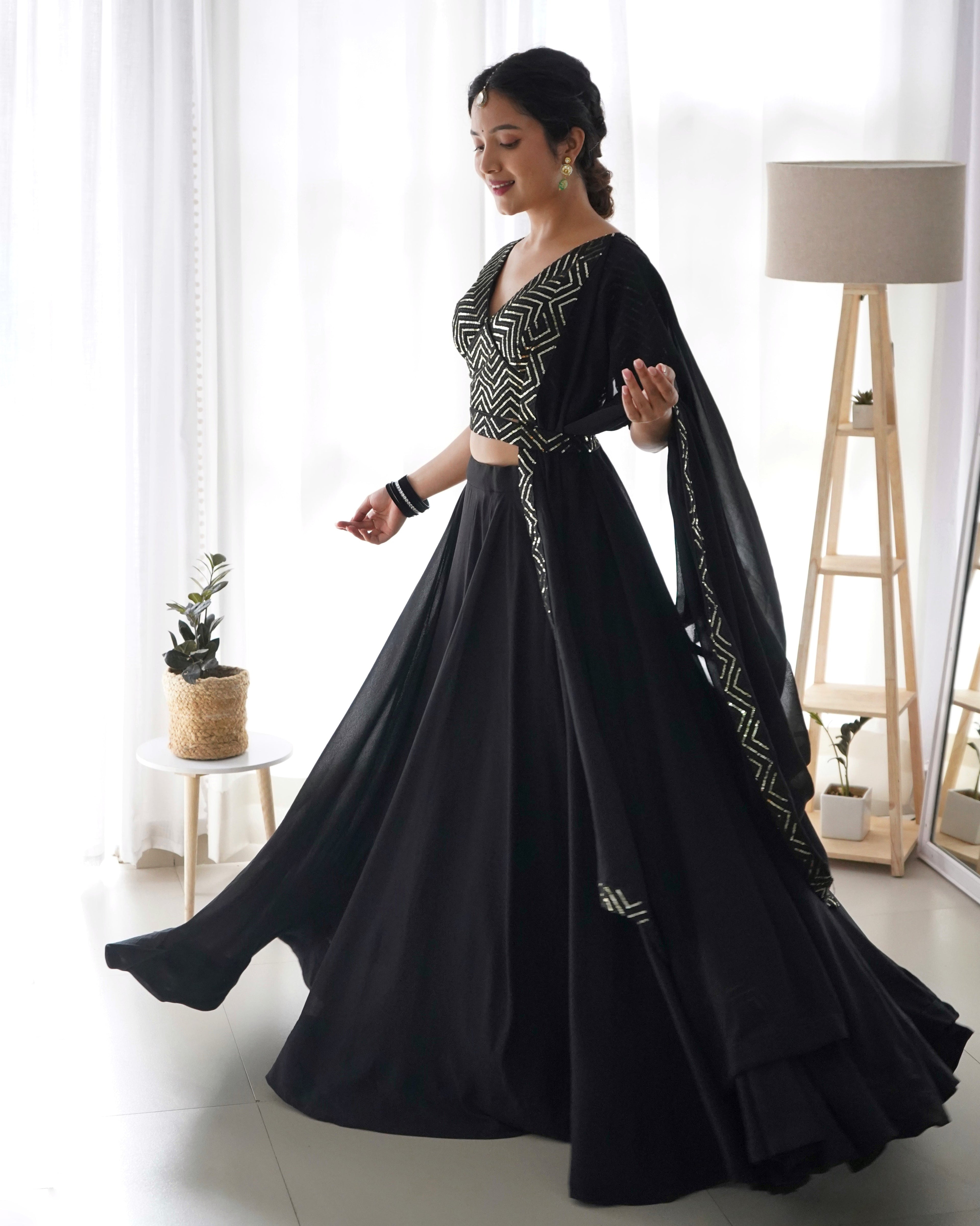 Lorenvalley Black Faux Georgette Plain Micro Cotton Full Inner with Canvas Patta Double Lining Lehenga Choli | Grocsy