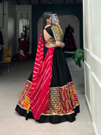 Lorenvalley Black Pure Rayon with Plain And Printed With Original Mirror Gamthi Work And Lace Touch Up Lehenga Choli | Grocsy