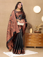 Lorenvalley Fashion Black Soft Katan Silk Woven Design Copper Zari Weaving Saree | Grocsy