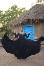 Lorenvalley Black Rayon Fabric With Real Mirror Work Gown | Grocsy