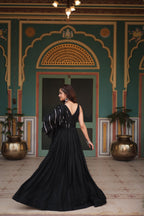 Lorenvalley Black Rayon Fabric with Designer Lace Gown | Grocsy
