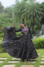 Lorenvalley Black Cotton Printed With Kutchi Gamthi Work and Kodi Lace Gown | Grocsy