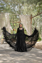 Evanik Black Faux Blooming Gown With Dupatta With Rich Sequins Embroidered work | Grocsy