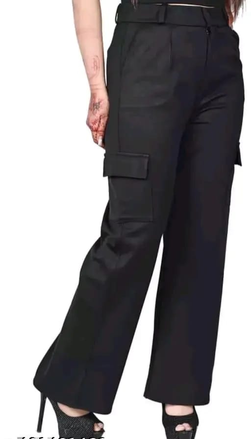 PAVONINE Black Color Cotrise Fabric With 4 pockets Cargo/Trousers For Girls & Women | Grocsy