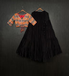 Lorenvalley Black Premium Rayon Lehenga with Georgette Embroidered Traditional Thread work Choli | Grocsy