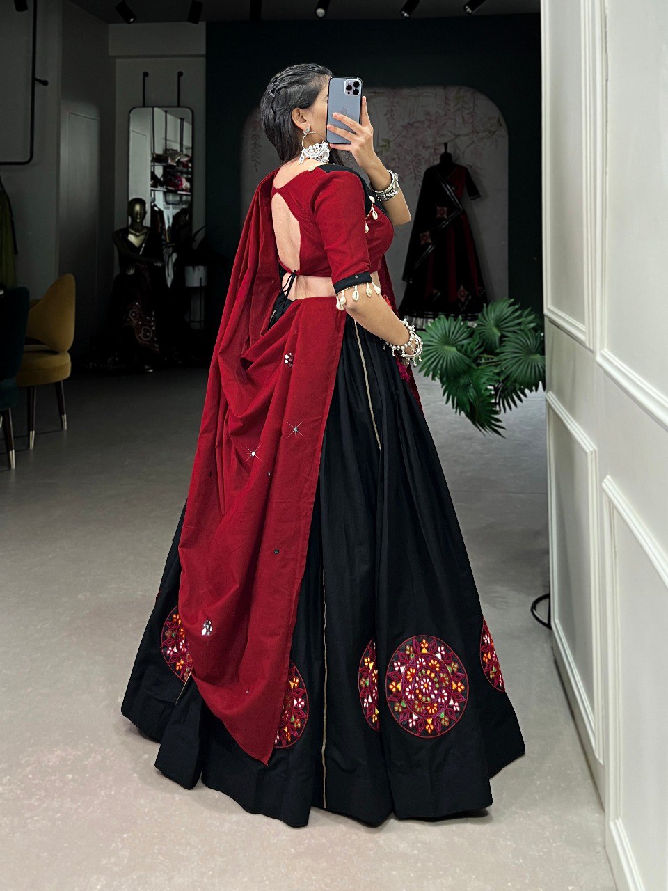 Lorenvalley Pure Black Cotton Plain And Gamthi Patch Work With Gota Patti Lehenga Choli with Dupatta | Grocsy