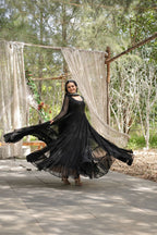 Evanik Black Faux Blooming Gown With Dupatta With Rich Sequins Embroidered work | Grocsy