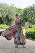 Lorenvalley Black Printed Cotton With Kutchi Gamthi Work And Kodi Lace Kurti | Grocsy