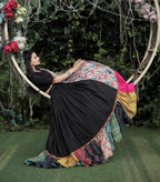 Lorenvalley Black Premium Rayon Lehenga with Choli with Digital Printed with Gotta Patti Lace Border Dupatta Set | Grocsy