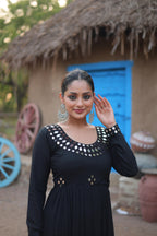 Lorenvalley Black Rayon Fabric With Real Mirror Work Gown | Grocsy