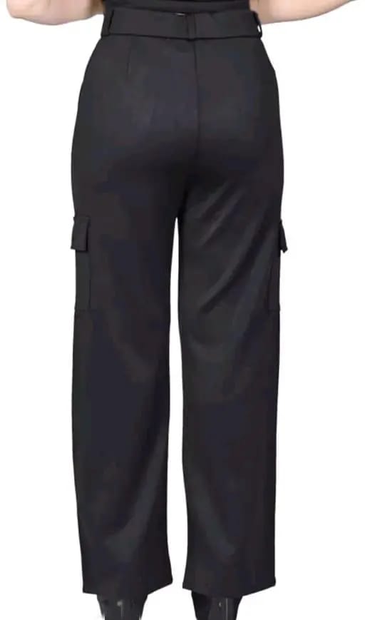 PAVONINE Black Color Cotrise Fabric With 4 pockets Cargo/Trousers For Girls & Women | Grocsy
