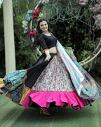 Lorenvalley Black Premium Rayon Lehenga with Choli with Digital Printed with Gotta Patti Lace Border Dupatta Set | Grocsy