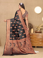 Lorenvalley Fashion Black Soft Katan Silk Woven Design Copper Zari Weaving Saree | Grocsy