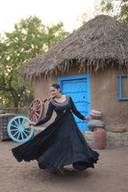 Lorenvalley Black Rayon Fabric With Real Mirror Work Gown | Grocsy