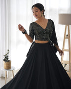 Lorenvalley Black Faux Georgette Plain Micro Cotton Full Inner with Canvas Patta Double Lining Lehenga Choli | Grocsy