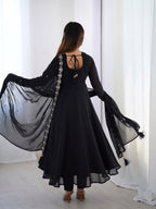 Lorenvalley Black Faux Georgette Fancy Embroidery Beads And Jari Work Anarkali Kurta Palazzo With Dupatta Set | Grocsy