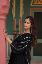 Lorenvalley Black Rayon Fabric with Designer Lace Gown | Grocsy