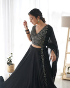 Lorenvalley Black Faux Georgette Plain Micro Cotton Full Inner with Canvas Patta Double Lining Lehenga Choli | Grocsy