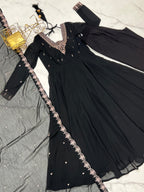 Lorenvalley Black Faux Georgette Fancy Embroidery Beads And Jari Work Anarkali Kurta Palazzo With Dupatta Set | Grocsy
