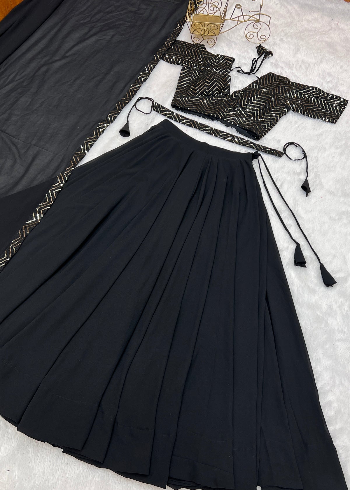 Lorenvalley Black Faux Georgette Plain Micro Cotton Full Inner with Canvas Patta Double Lining Lehenga Choli | Grocsy