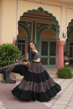 Lorenvalley Black Printed Rayon Navratri Collection Lehenga Choli with Dupatta | Grocsy
