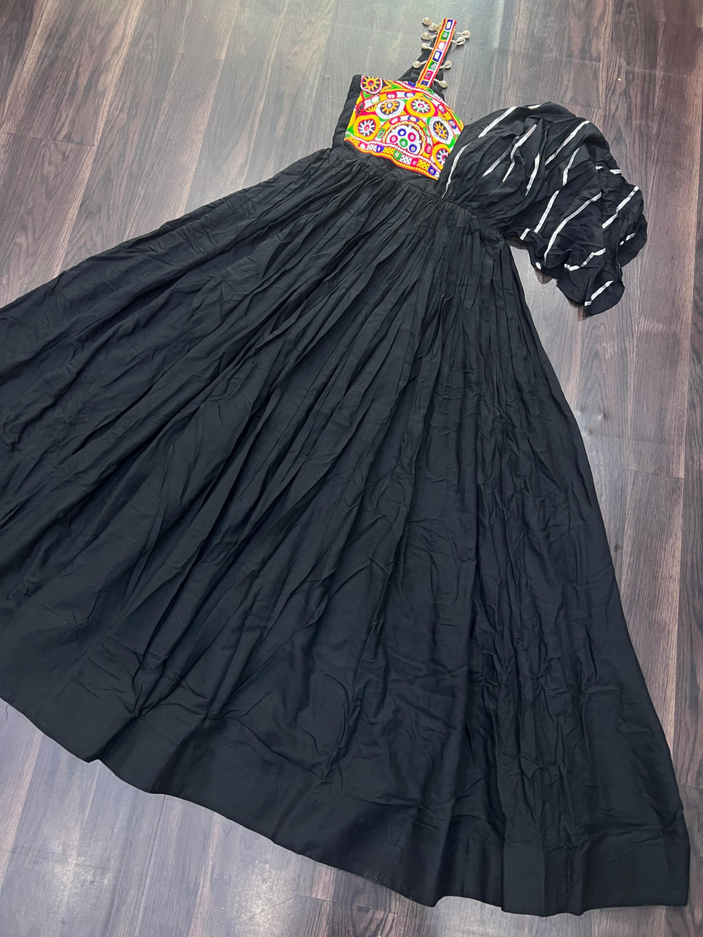 Lorenvalley Black Rayon Fabric with Designer Lace Gown | Grocsy