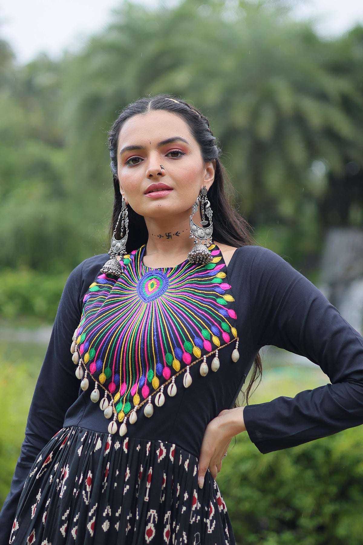 Lorenvalley Black Cotton Printed With Kutchi Gamthi Work and Kodi Lace Gown | Grocsy