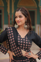 Lorenvalley Black Printed Rayon Navratri Collection Lehenga Choli with Dupatta | Grocsy