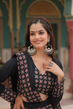 Lorenvalley Black Printed Rayon Navratri Collection Lehenga Choli with Dupatta | Grocsy