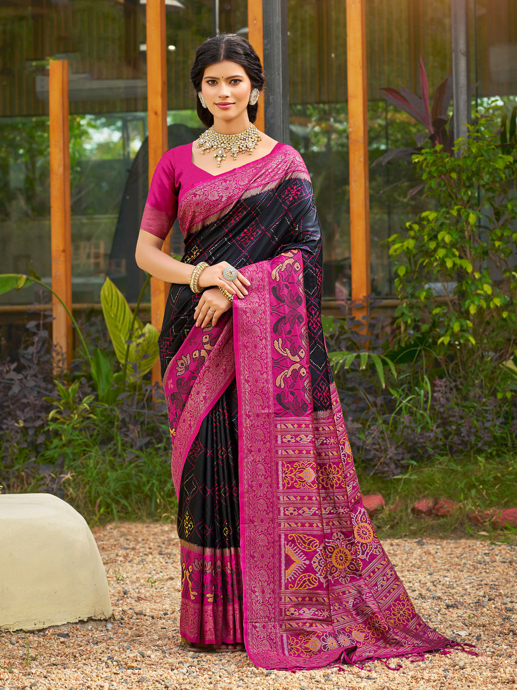 Anaita Black Soft Silk Saree With Floral Printed Work With Blouse | Grocsy