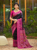 Anaita Black Soft Silk Saree With Floral Printed Work With Blouse | Grocsy