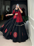 Lorenvalley Pure Black Cotton Plain And Gamthi Patch Work With Gota Patti Lehenga Choli with Dupatta | Grocsy