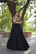 Lorenvalley Black Premium Rayon Lehenga with Georgette Embroidered Traditional Thread work Choli | Grocsy