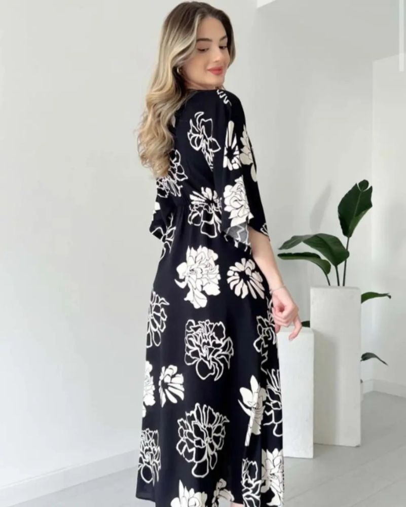Pimu Front Slit Midi Dresses V-neck Designs For Women Party Wear - Black | Grocsy