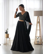 Lorenvalley Black Faux Georgette Plain Micro Cotton Full Inner with Canvas Patta Double Lining Lehenga Choli | Grocsy
