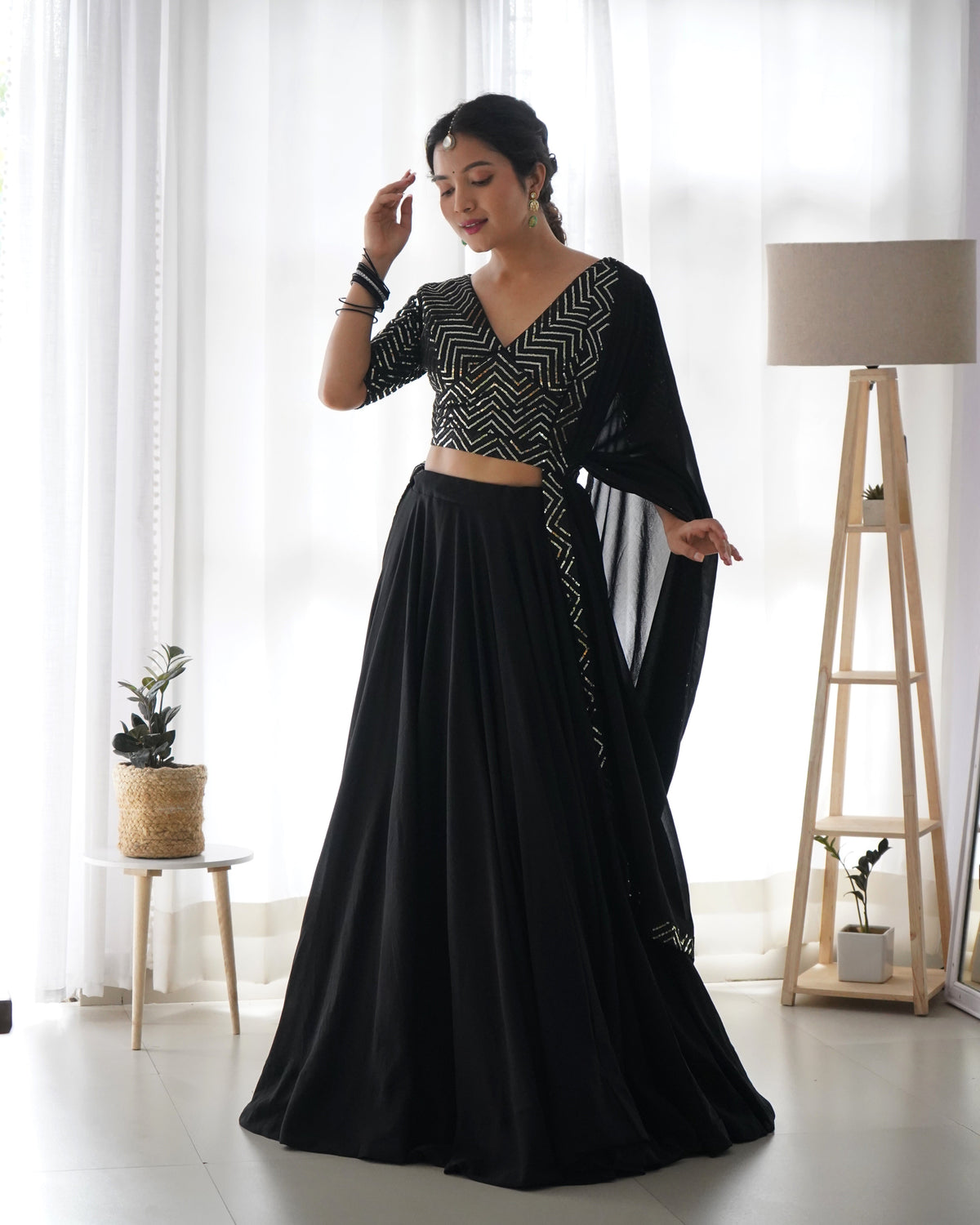 Lorenvalley Black Faux Georgette Plain Micro Cotton Full Inner with Canvas Patta Double Lining Lehenga Choli | Grocsy