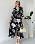 Pimu Front Slit Midi Dresses V-neck Designs For Women Party Wear - Black | Grocsy