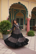 Lorenvalley Black Printed Rayon Navratri Collection Lehenga Choli with Dupatta | Grocsy