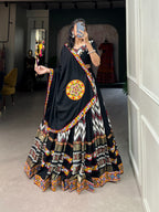 Lorenvalley Black Rayon With Printed Silk Original Mirror Gamthi Work Lehenga Choli With Dupatta | Grocsy