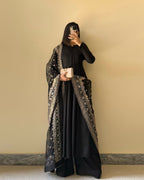 Lorenvalley Black Faux Georgette Yoke and Sleeve Potli Button Work Kurta Palazzo With Dupatta Set | Grocsy