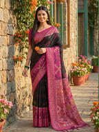 Anaita Black Pochampally Printed Saree With Blouse | Grocsy