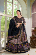 Lorenvalley Black Tussar Silk Floral Print with Foil Print Lehenga Choli with Dupatta | Grocsy