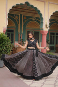 Lorenvalley Black Rayon Gota Patti Lace Printed Kali Pattern Lehenga Choli with Dupatta | Grocsy