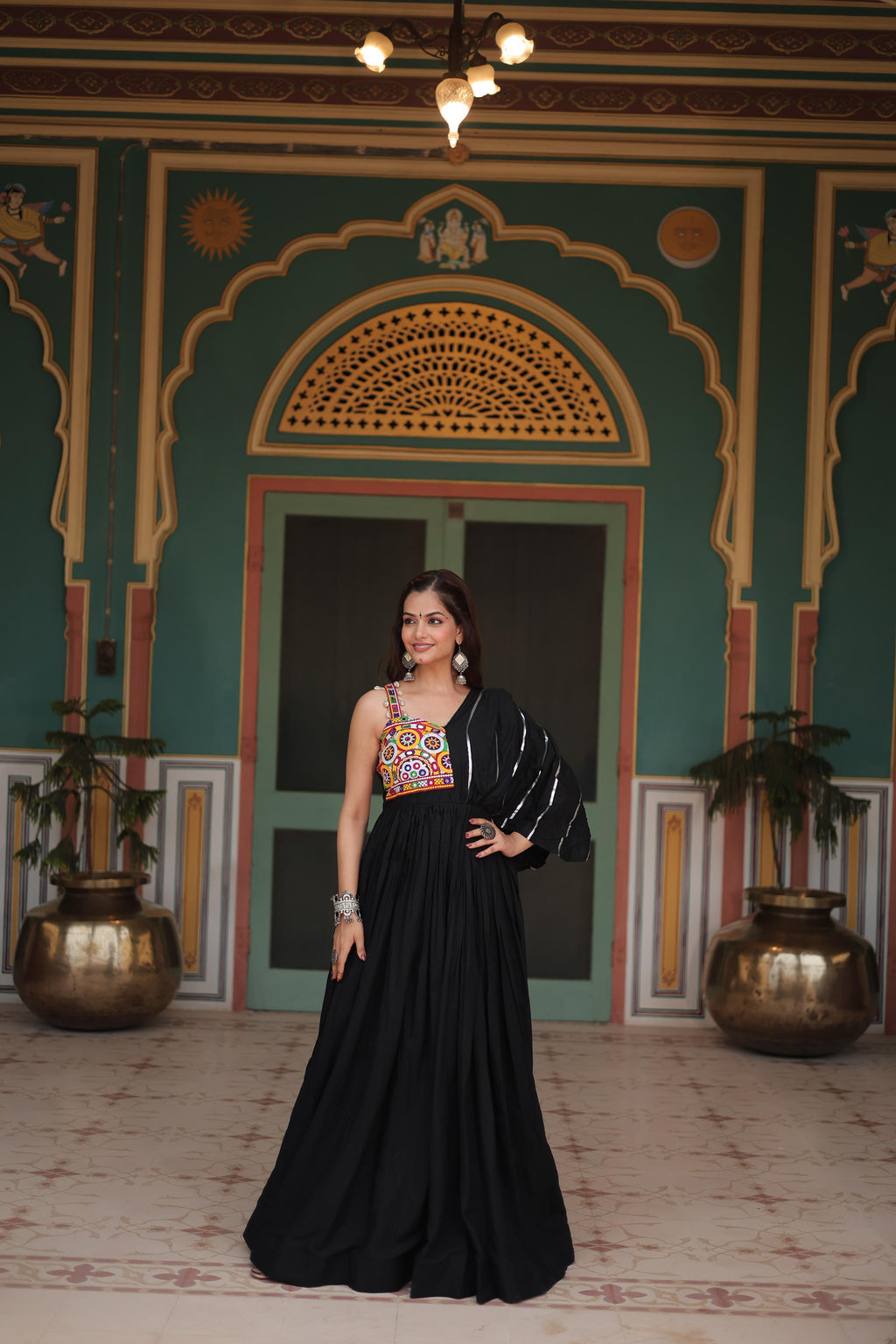Lorenvalley Black Rayon Fabric with Designer Lace Gown | Grocsy