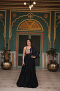 Lorenvalley Black Rayon Fabric with Designer Lace Gown | Grocsy